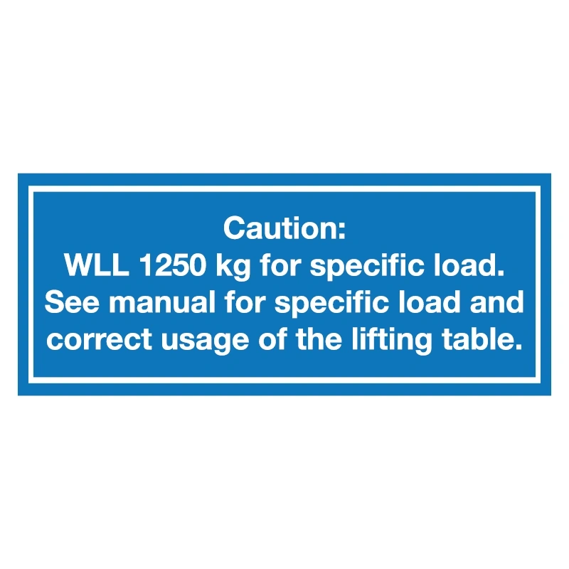 Caution: WLL 1250 kg for specific load sticker | Diversestickers.nl
