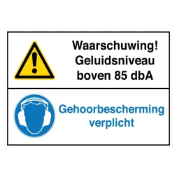 Geluidsniveau boven 85 dbA / Gehoorbescherming verplicht sticker