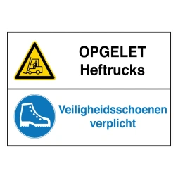 Opgelet heftrucks / Veiligheidsschoenen verplicht sticker