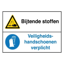 Bijtende stoffen / Veiligheidshandschoenen verplicht sticker