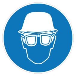Dragen van helm en bril met zijschilden verplicht sticker