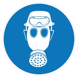 Dragen van helm, gasmasker en zuurbril verplicht sticker