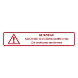 Attentie! Accuwater controleren sticker